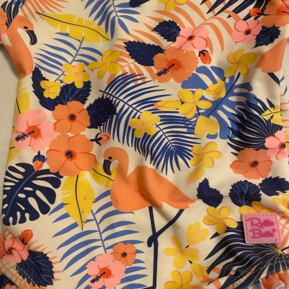 RuffleButts Coral flamingo long sleeve Infant Rashguard - Picture 2 of 4